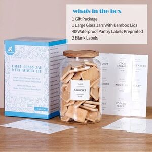 Large Glass Jar with Acacia Lid and Labels